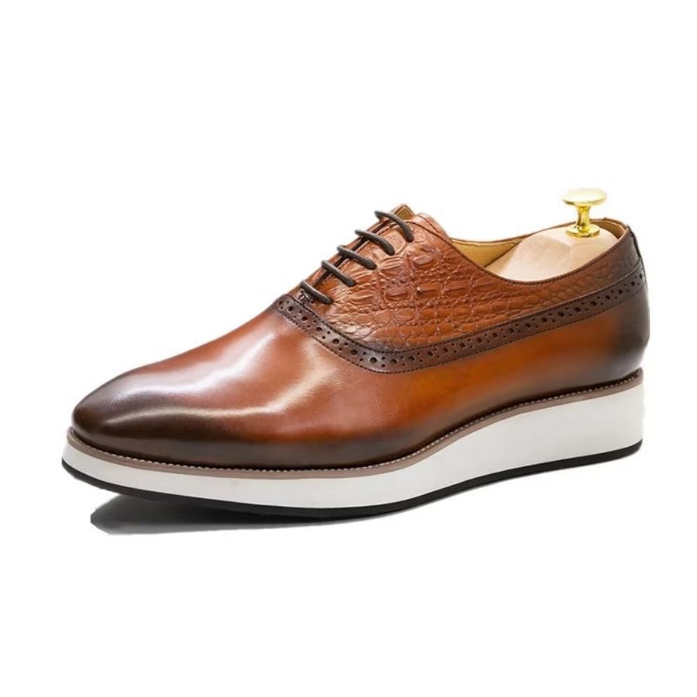 Chaussures Formelles Pour Hommes Habillées Oxford À Texture Croco Exquises - Café