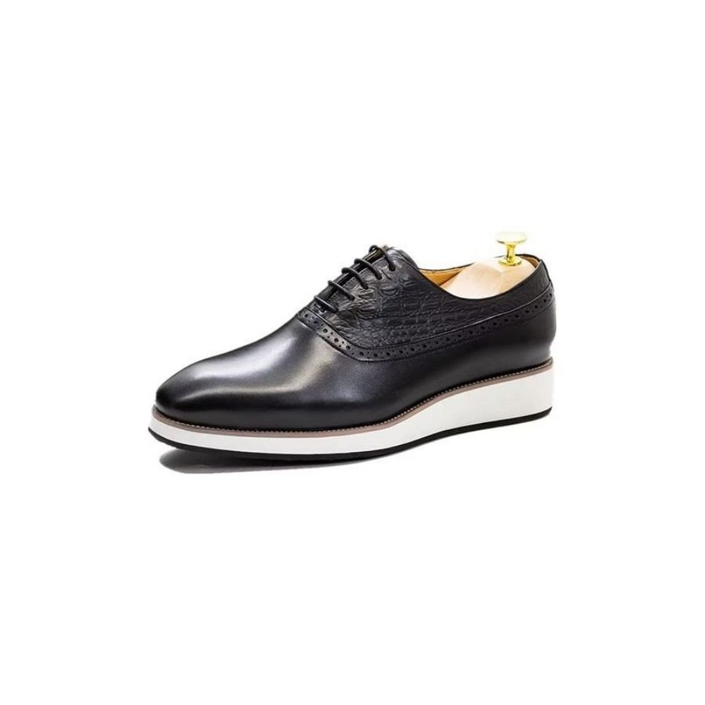 Chaussures Formelles Pour Hommes Habillées Oxford À Texture Croco Exquises - Noir