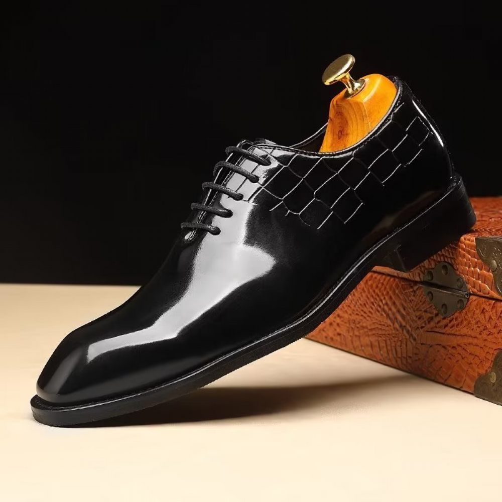 Chaussures Formelles Pour Hommes Habillées Oxford À Texture Crocodile Élégantes - Noir