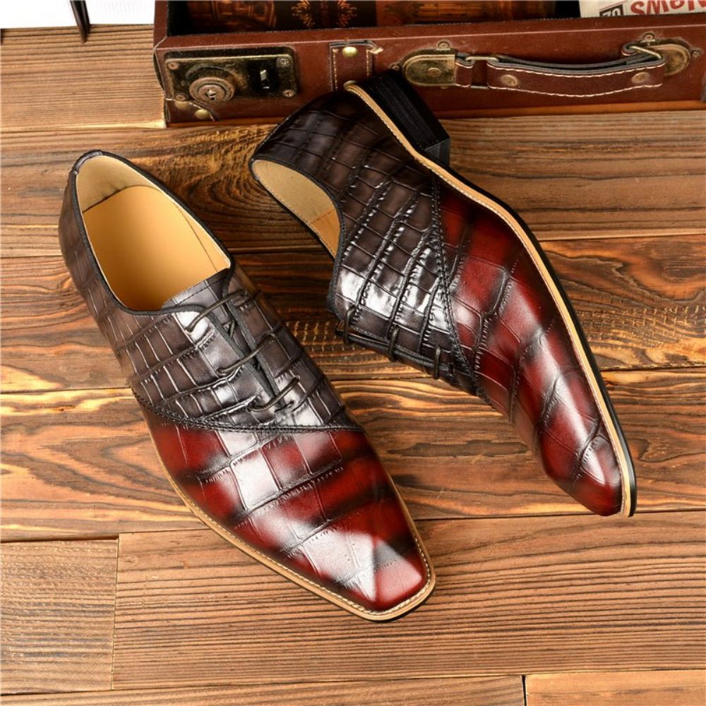 Chaussures Formelles Pour Hommes Habillées Oxford À Texture Crocodile Exquise - Rouge