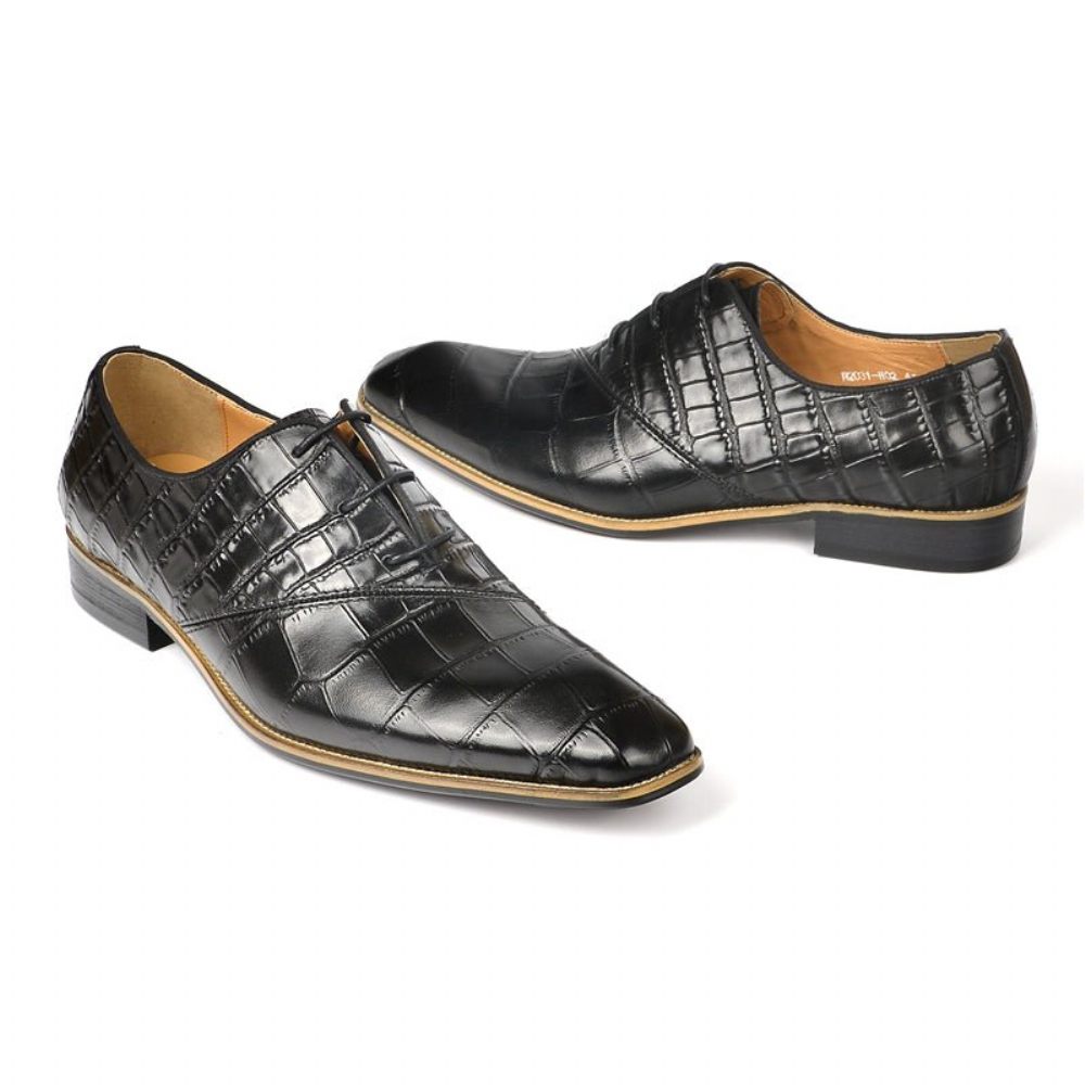 Chaussures Formelles Pour Hommes Habillées Oxford À Texture Crocodile Exquise - Noir