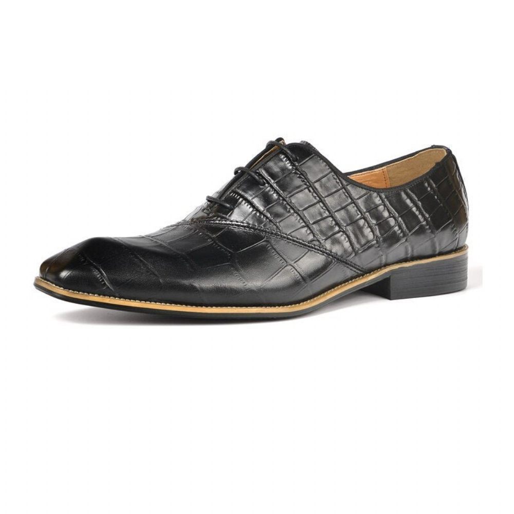 Chaussures Formelles Pour Hommes Habillées Oxford À Texture Crocodile Exquise - Noir