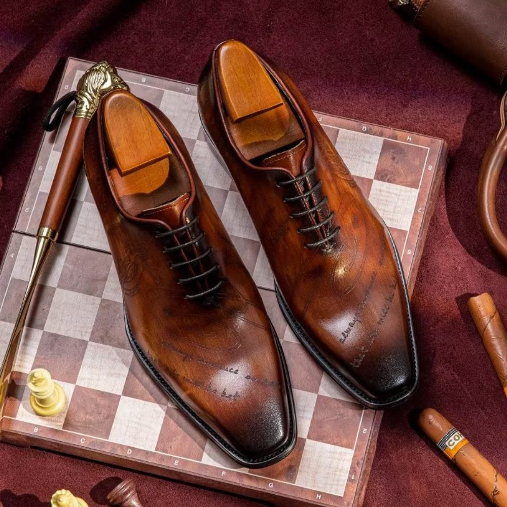 Chaussures Formelles Pour Hommes Habillées Oxford À Texture Exotique - Café