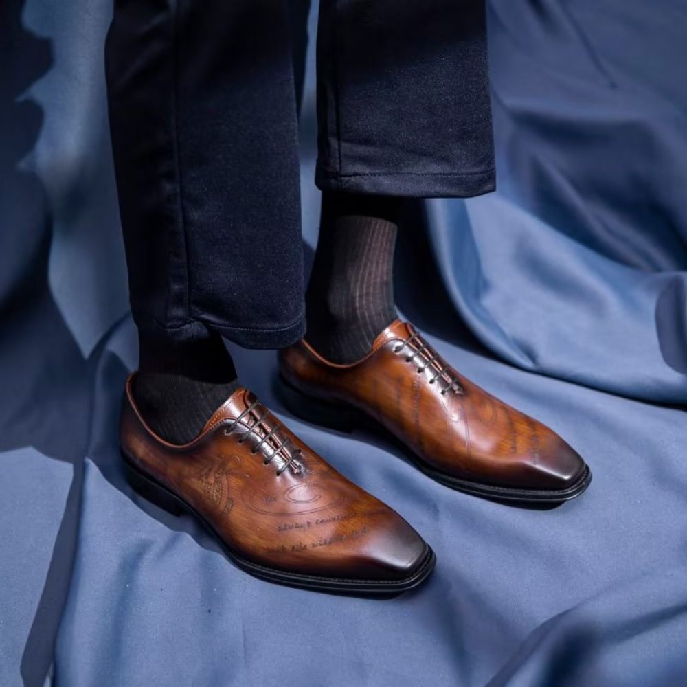 Chaussures Formelles Pour Hommes Habillées Oxford À Texture Exotique - Café