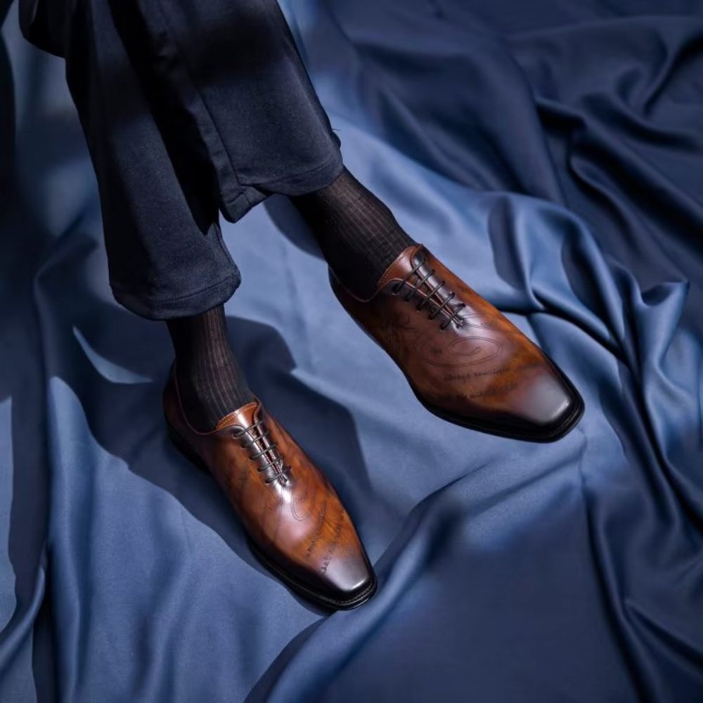 Chaussures Formelles Pour Hommes Habillées Oxford À Texture Exotique - Café