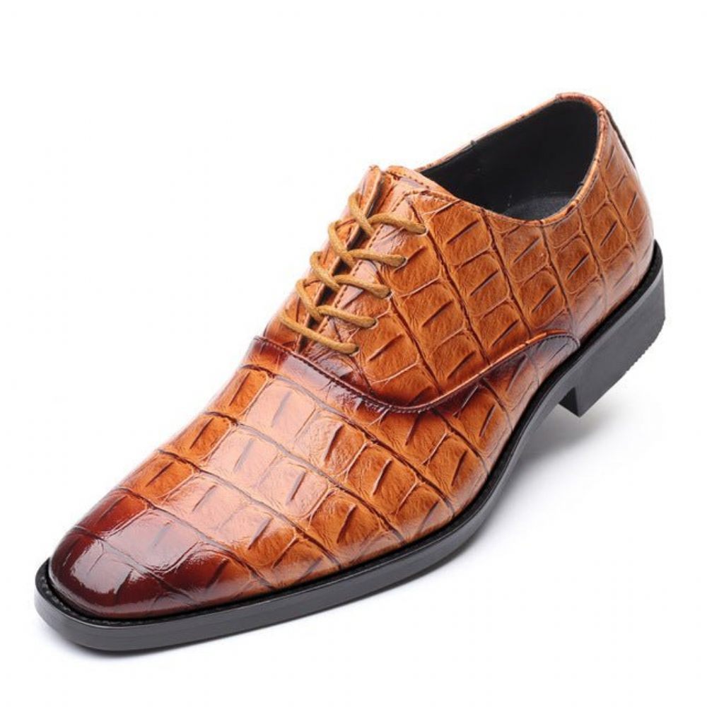 Chaussures Formelles Pour Hommes Habillées Oxfords Pointues Et Exotiques Brillantes - Marron