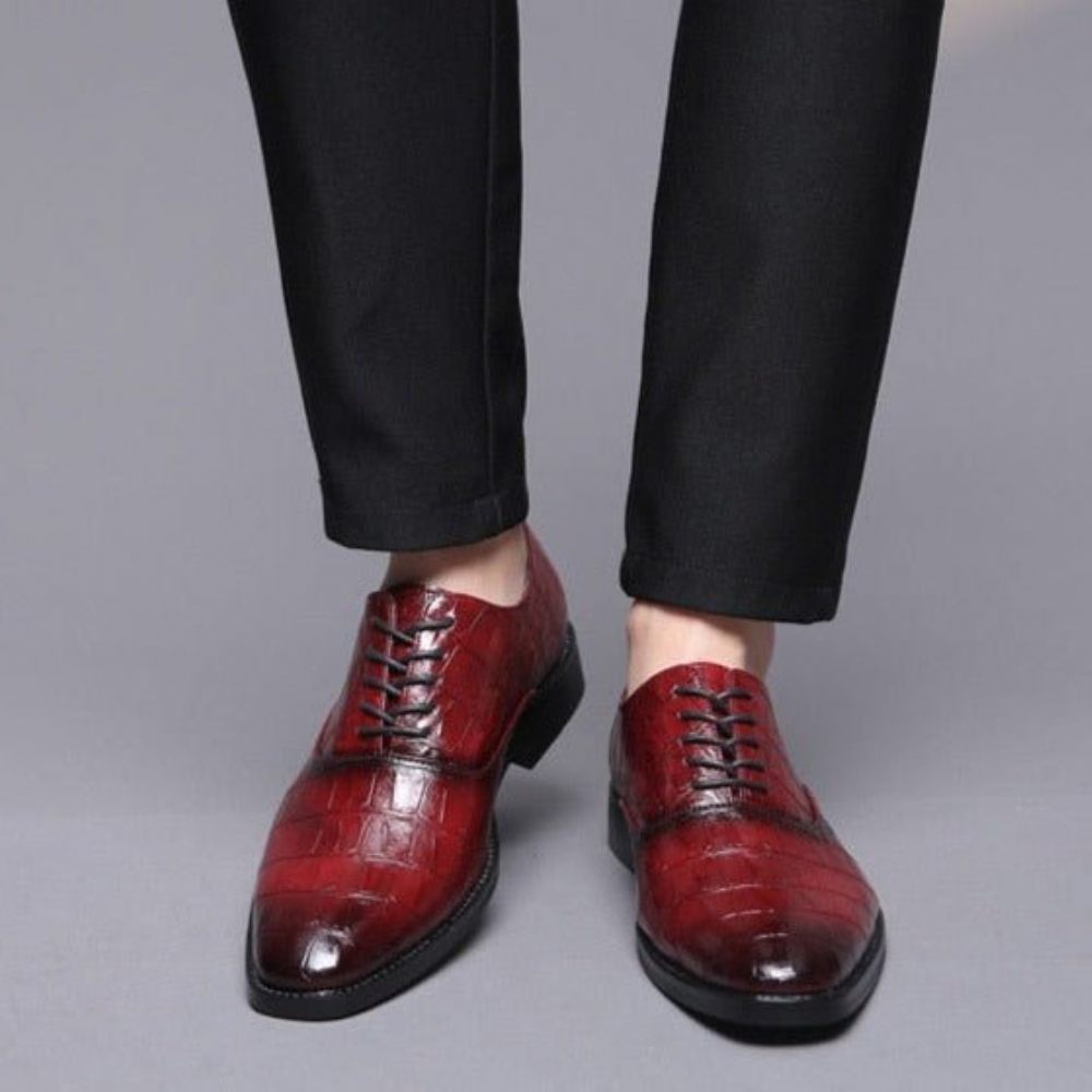 Chaussures Formelles Pour Hommes Habillées Oxfords Pointues Et Exotiques Brillantes - Rouge