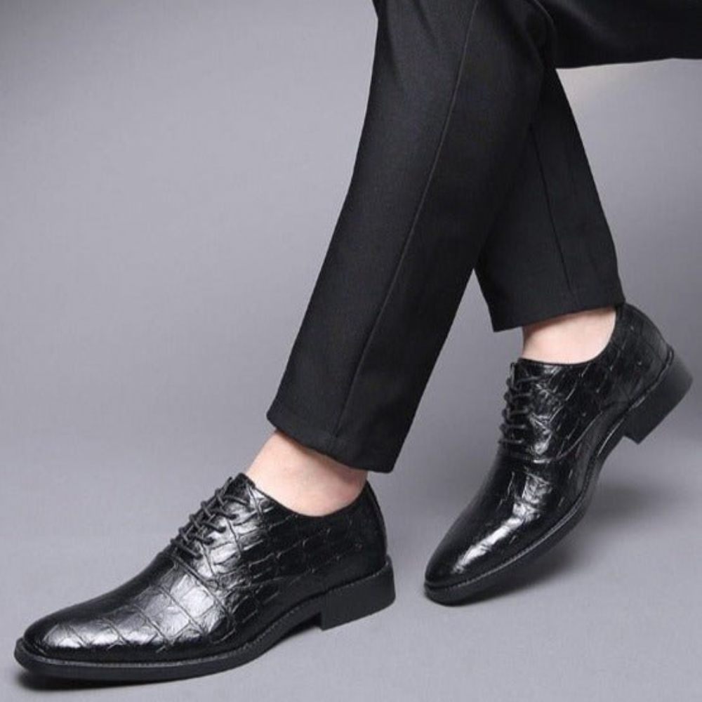 Chaussures Formelles Pour Hommes Habillées Oxfords Pointues Et Exotiques Brillantes - Noir