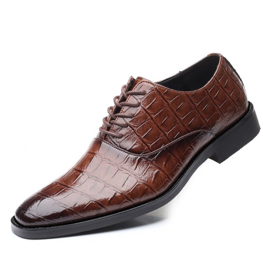 Chaussures Formelles Pour Hommes Habillées Oxfords Pointues Et Exotiques Brillantes - Café