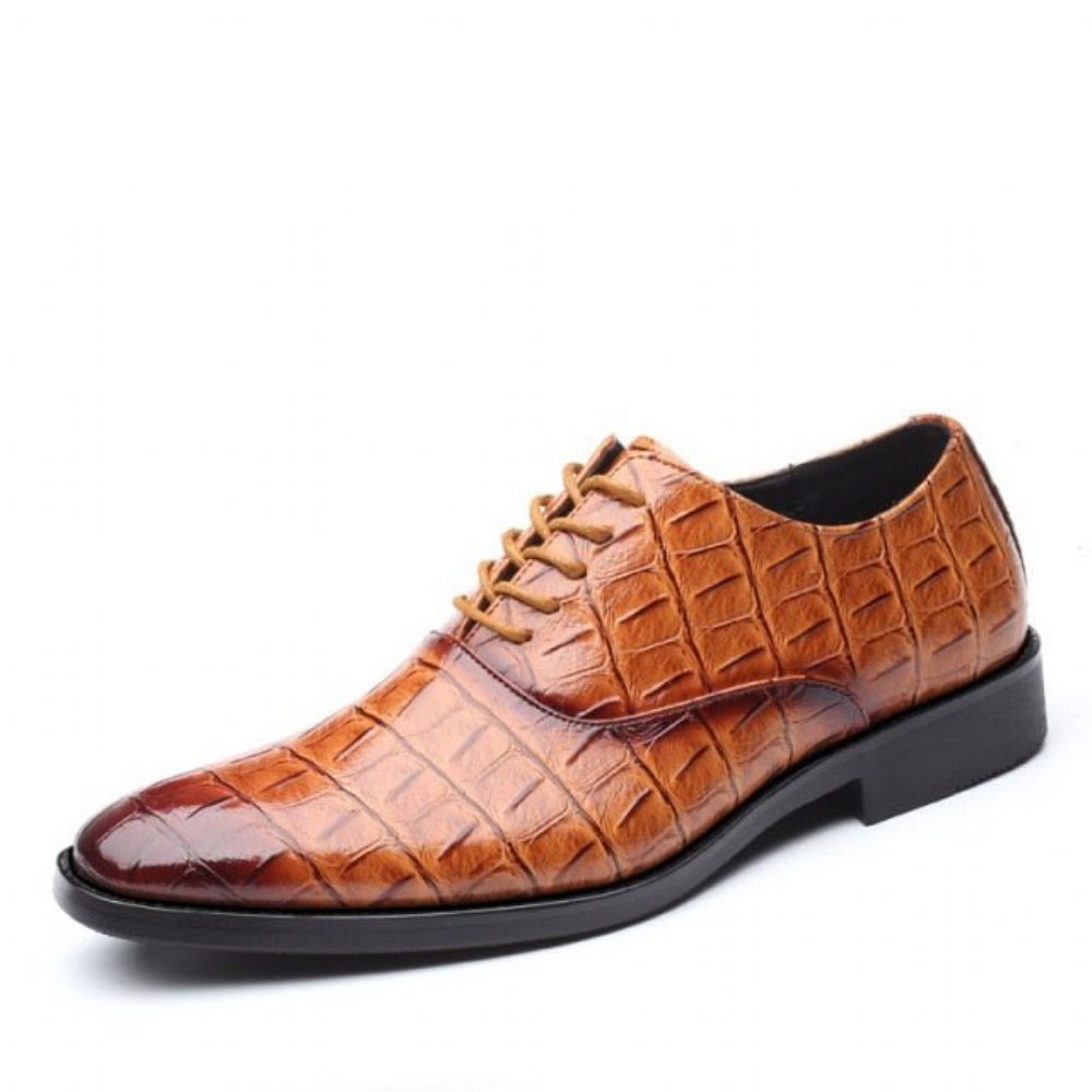 Chaussures Formelles Pour Hommes Habillées Oxfords Pointues Et Exotiques Brillantes - Marron