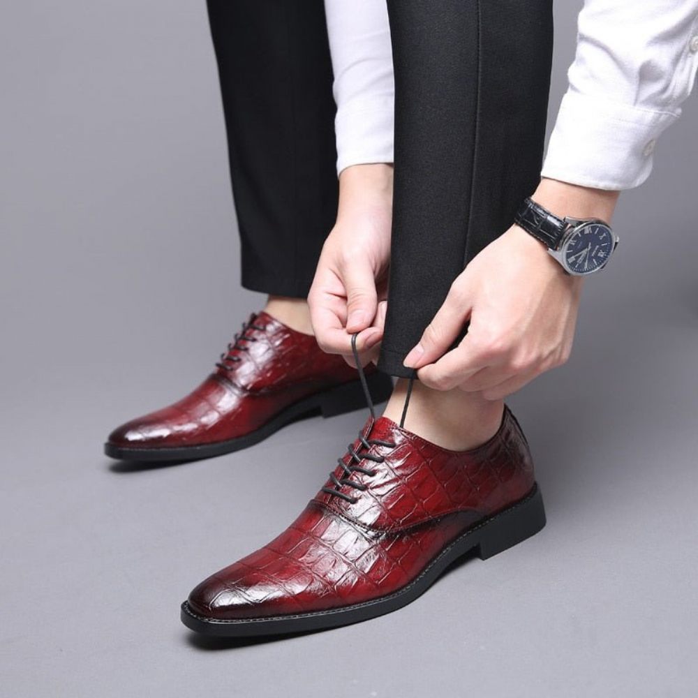 Chaussures Formelles Pour Hommes Habillées Oxfords Pointues Et Exotiques Brillantes - Rouge