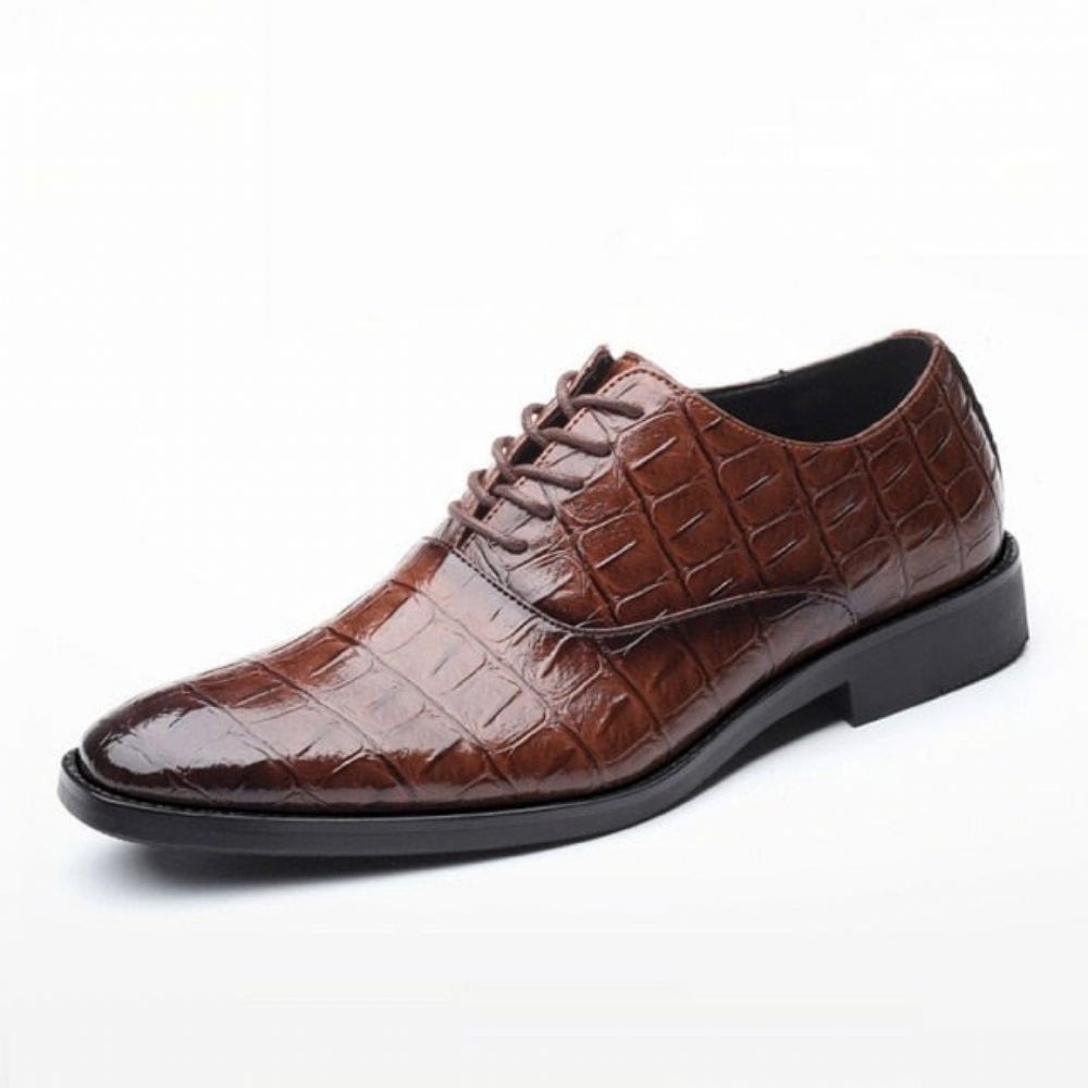 Chaussures Formelles Pour Hommes Habillées Oxfords Pointues Et Exotiques Brillantes - Café