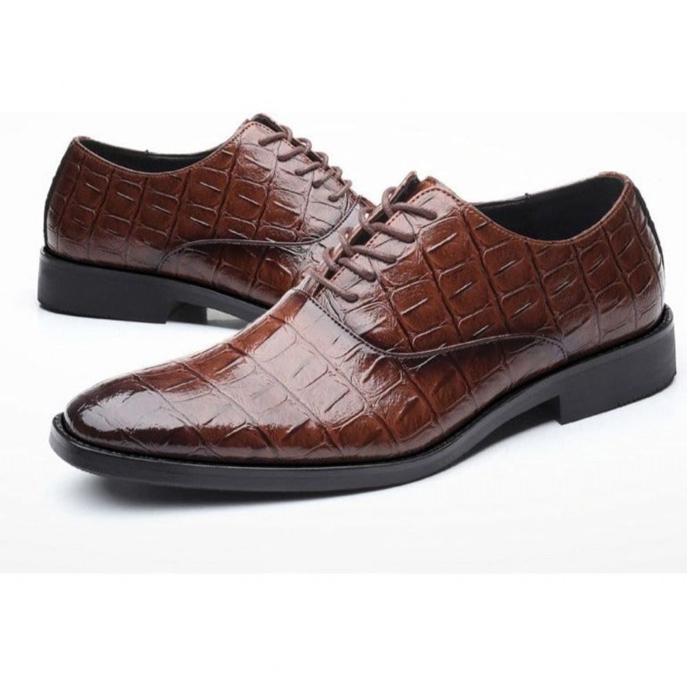 Chaussures Formelles Pour Hommes Habillées Oxfords Pointues Et Exotiques Brillantes - Café