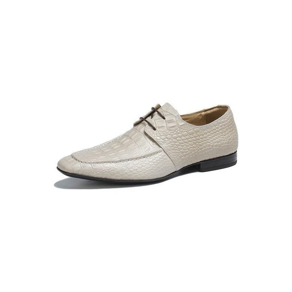 Chaussures Formelles Pour Hommes Habillées Pointues Exotiques Blanches Cuir Crocodile Élégantes Luxe