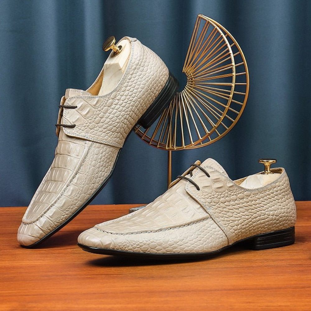 Chaussures Formelles Pour Hommes Habillées Pointues Exotiques Blanches Cuir Crocodile Élégantes Luxe - Blanc