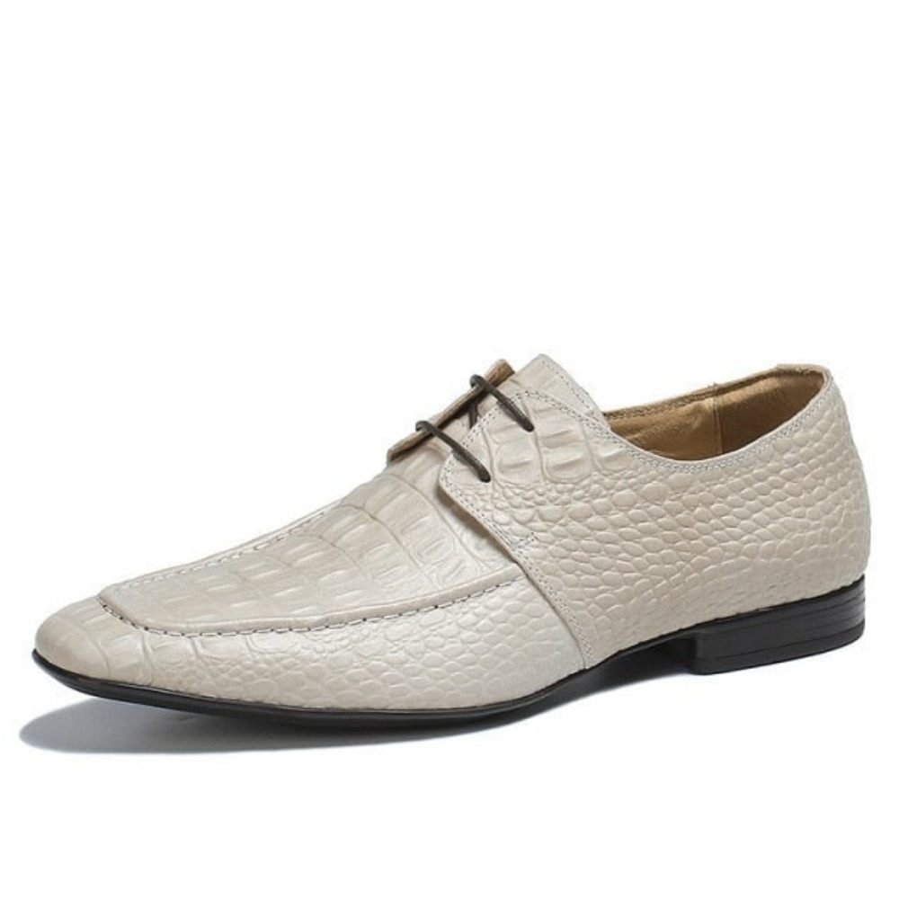 Chaussures Formelles Pour Hommes Habillées Pointues Exotiques Blanches Cuir Crocodile Élégantes Luxe - Blanc