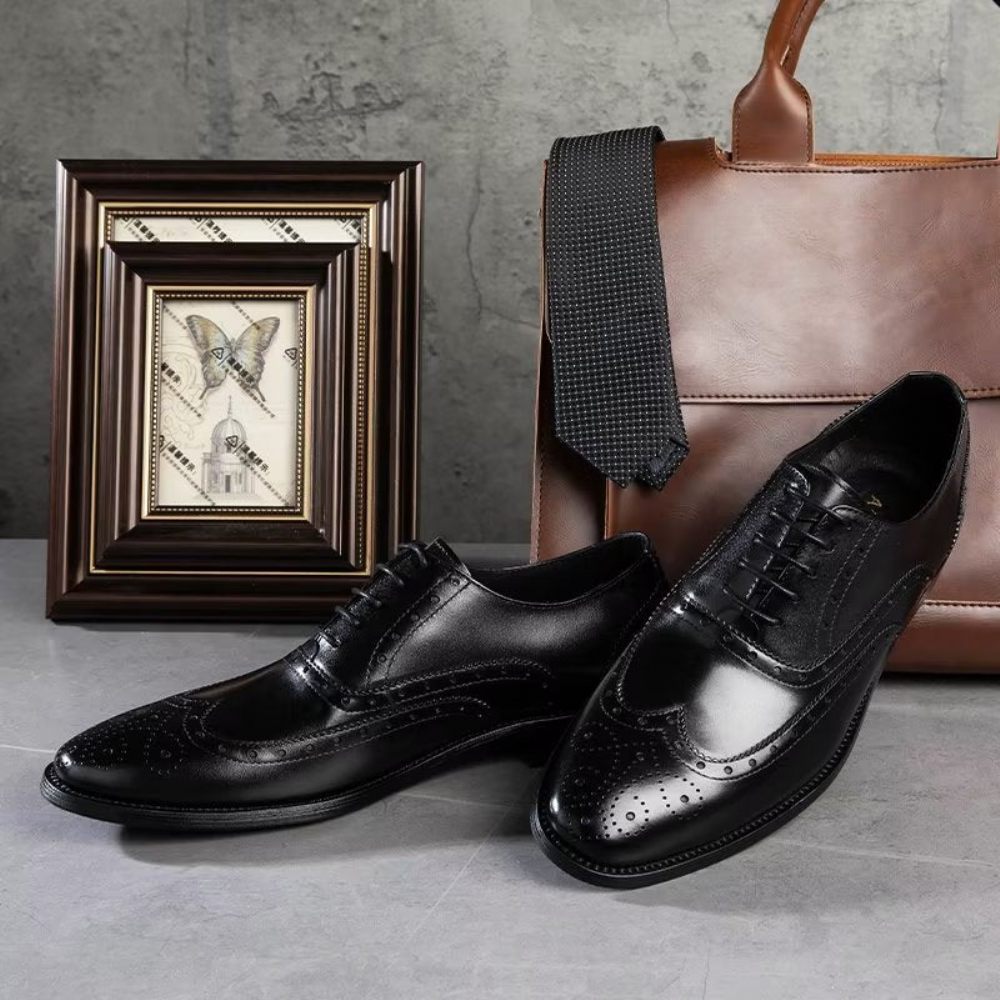 Chaussures Formelles Pour Hommes Habillées Richelieu Cuir Luxe - Noir