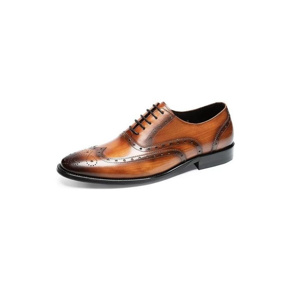 Chaussures Formelles Pour Hommes Habillées Richelieu Cuir Luxe - Café