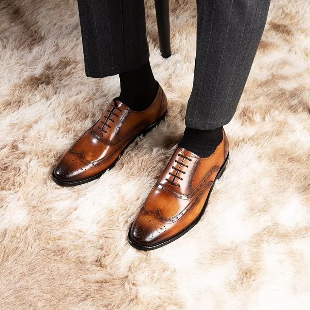 Chaussures Formelles Pour Hommes Habillées Richelieu Cuir Luxe - Café