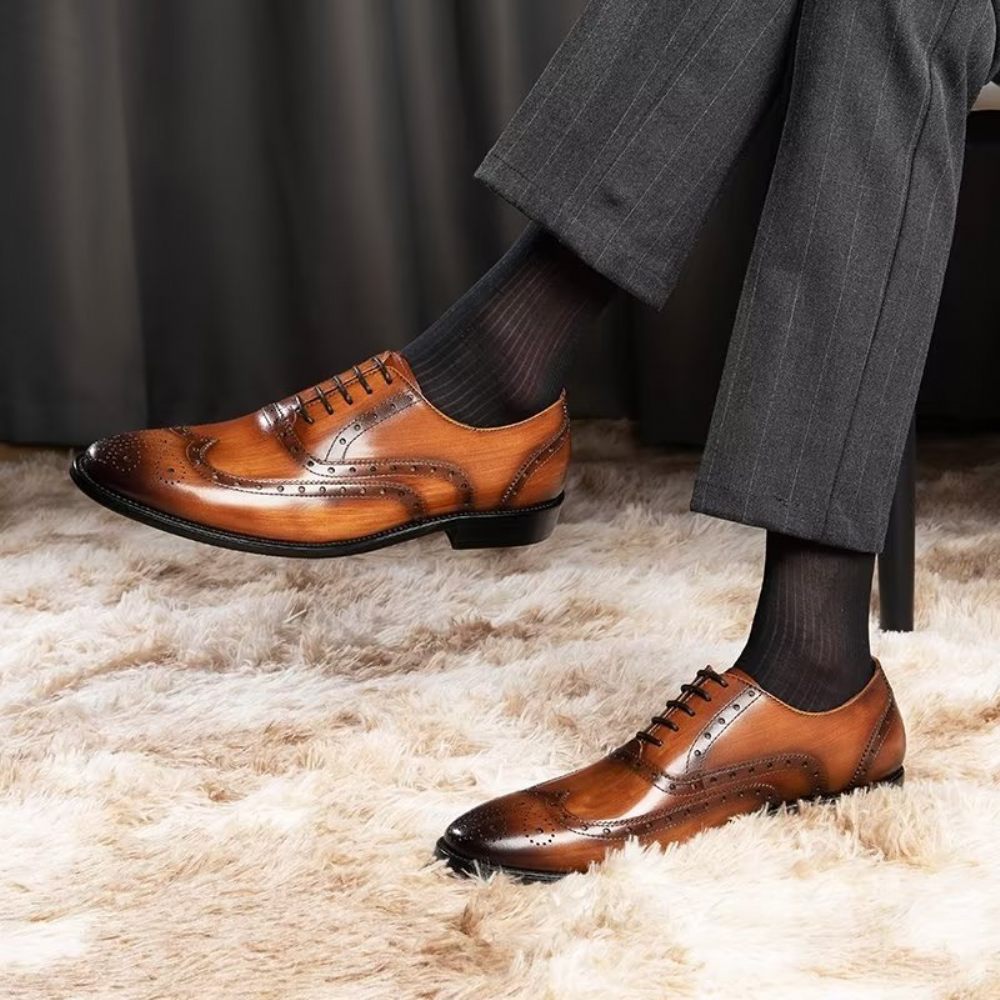 Chaussures Formelles Pour Hommes Habillées Richelieu Cuir Luxe - Café