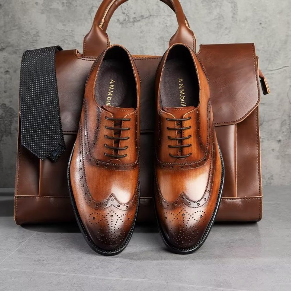 Chaussures Formelles Pour Hommes Habillées Richelieu Cuir Luxe - Café