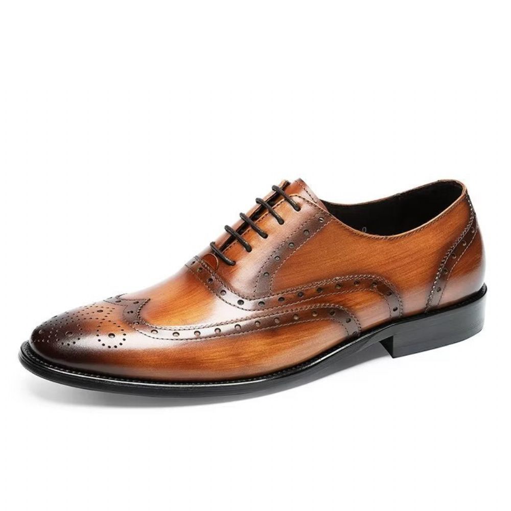 Chaussures Formelles Pour Hommes Habillées Richelieu Cuir Luxe - Café