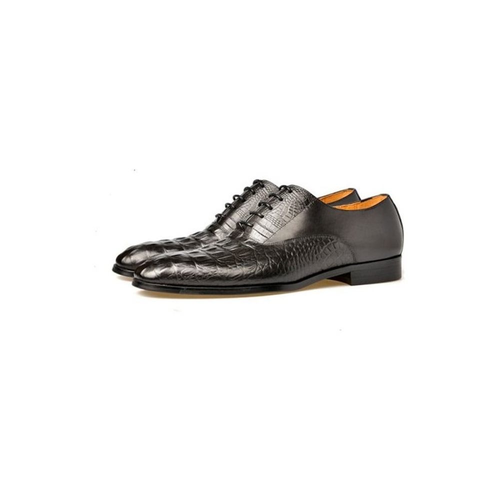 Chaussures Formelles Pour Hommes Habillées Richelieu Cuir Sculpté Exotique - Noir