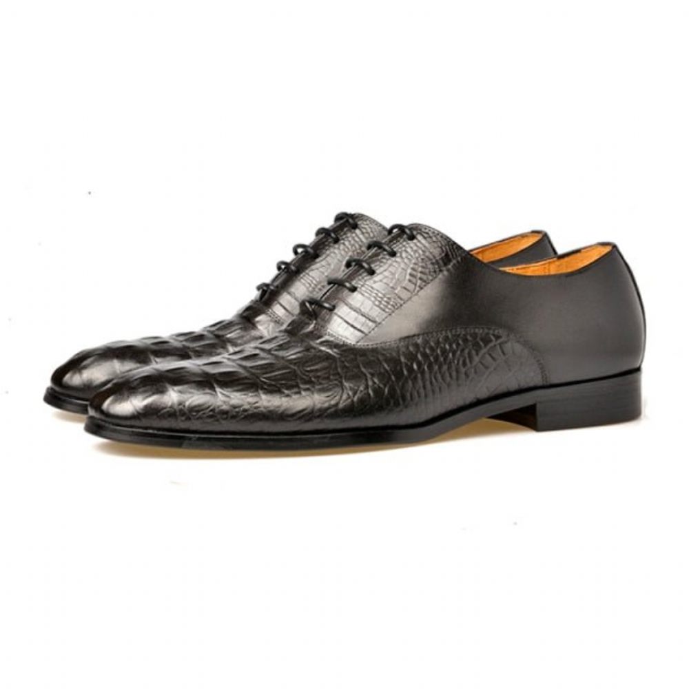 Chaussures Formelles Pour Hommes Habillées Richelieu Cuir Sculpté Exotique - Noir