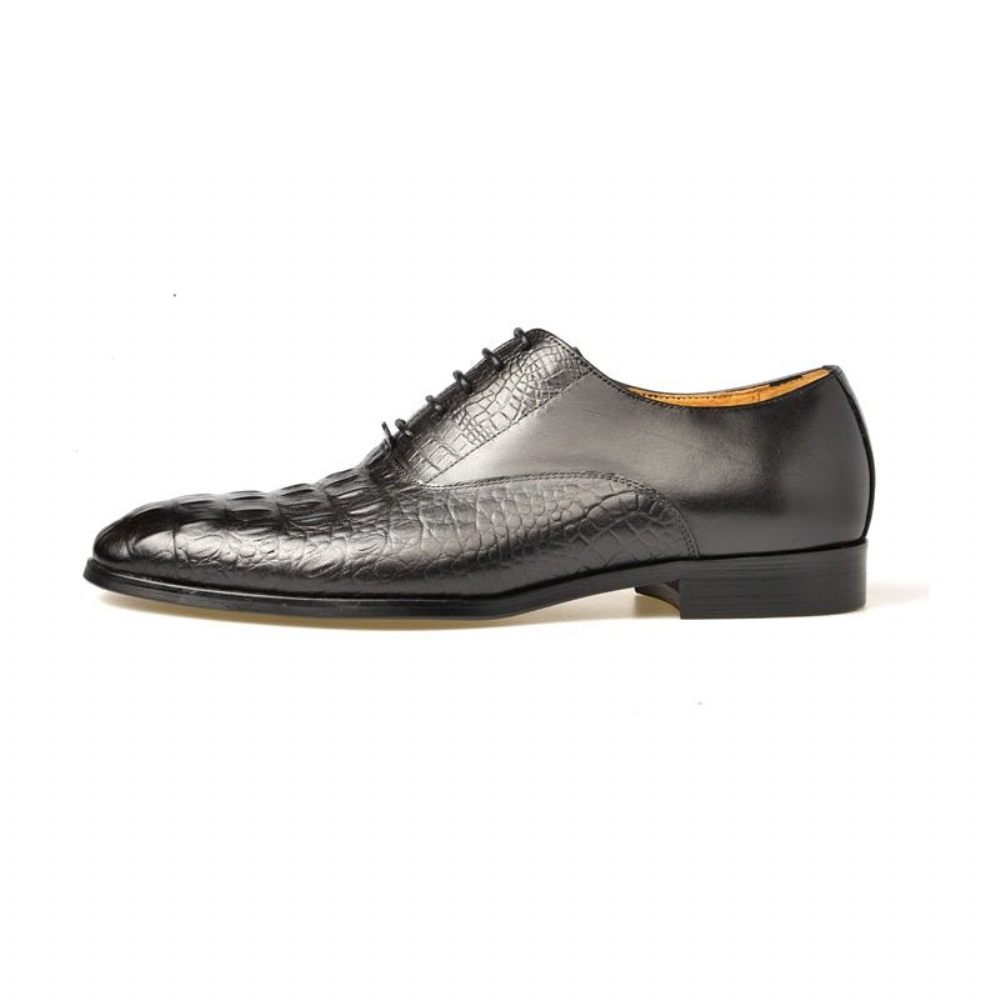 Chaussures Formelles Pour Hommes Habillées Richelieu Cuir Sculpté Exotique - Noir