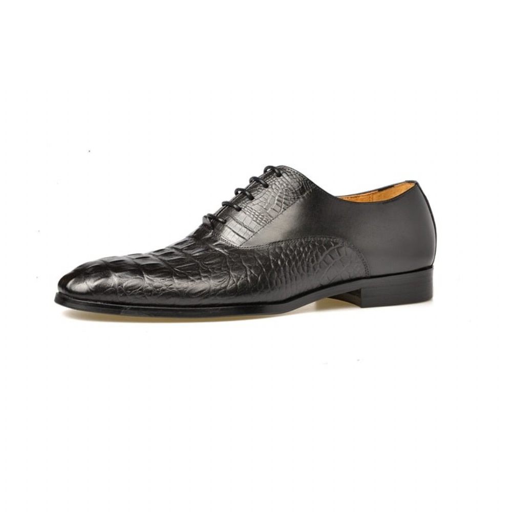 Chaussures Formelles Pour Hommes Habillées Richelieu Cuir Sculpté Exotique - Noir