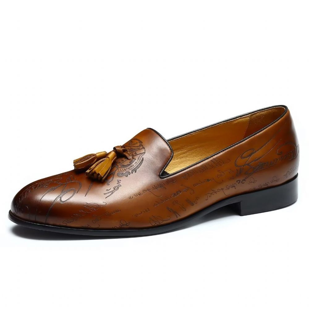 Chaussures Formelles Pour Hommes Habillées Richelieu Cuir Somptueux À Enfiler - Marron