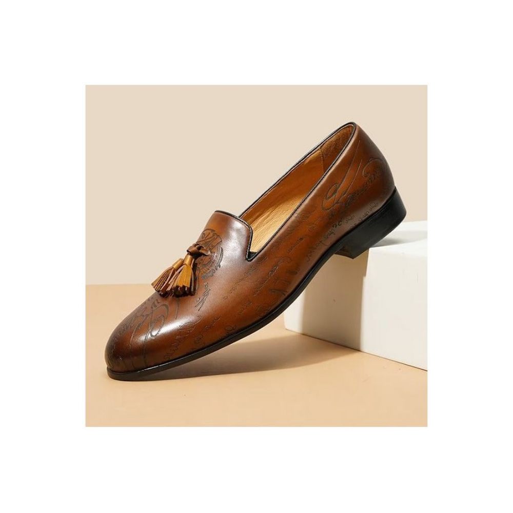 Chaussures Formelles Pour Hommes Habillées Richelieu Cuir Somptueux À Enfiler - Marron