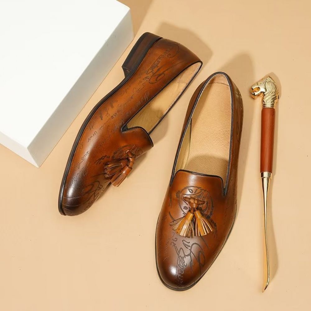 Chaussures Formelles Pour Hommes Habillées Richelieu Cuir Somptueux À Enfiler - Marron