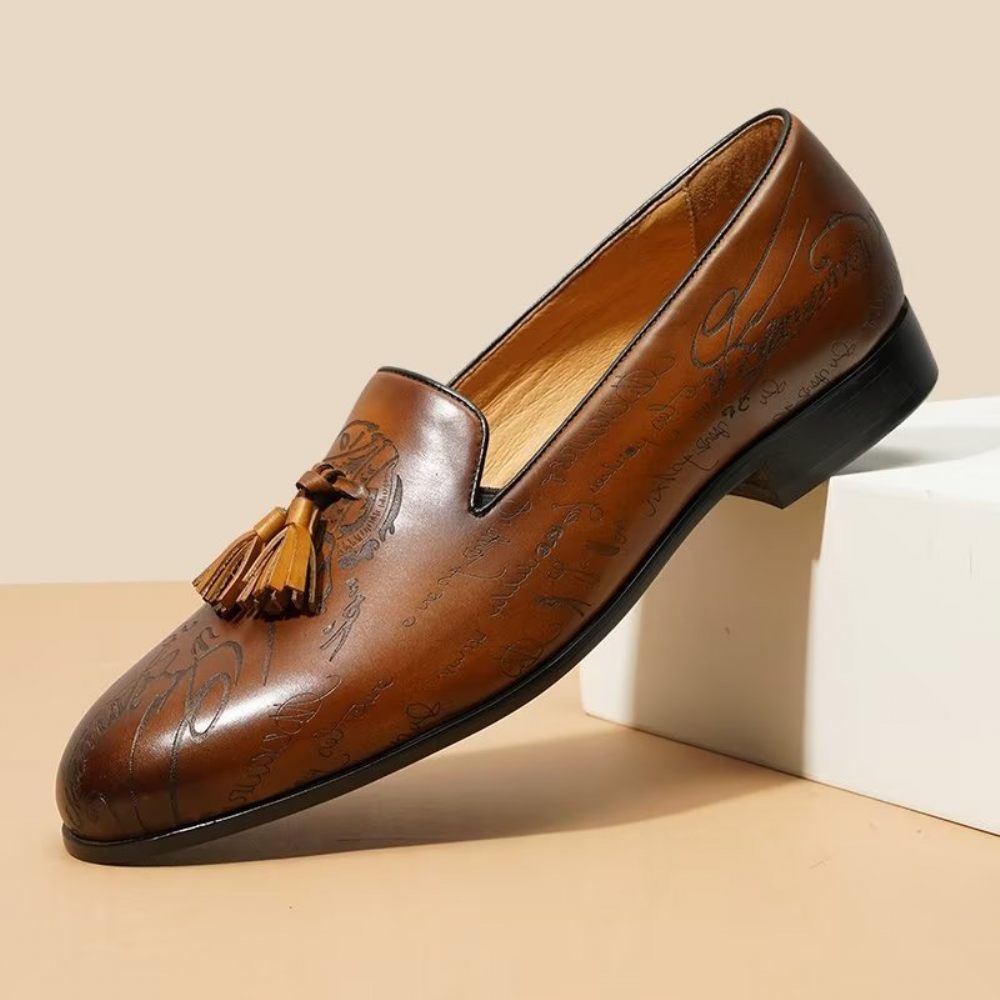 Chaussures Formelles Pour Hommes Habillées Richelieu Cuir Somptueux À Enfiler - Marron