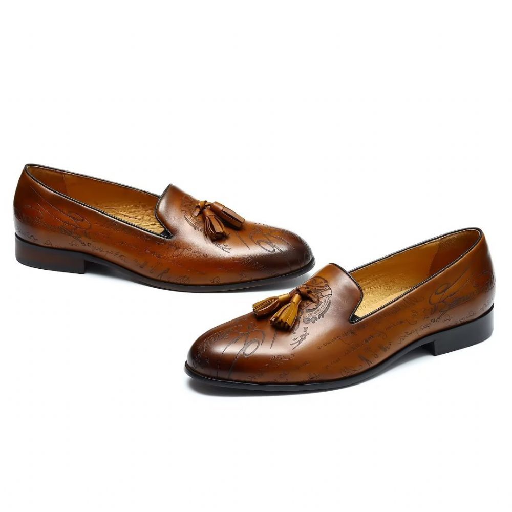 Chaussures Formelles Pour Hommes Habillées Richelieu Cuir Somptueux À Enfiler - Marron