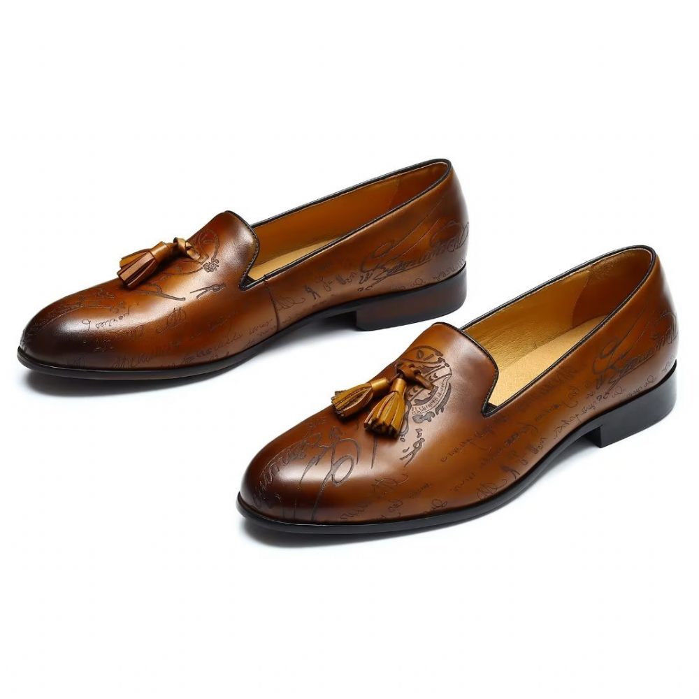 Chaussures Formelles Pour Hommes Habillées Richelieu Cuir Somptueux À Enfiler - Marron