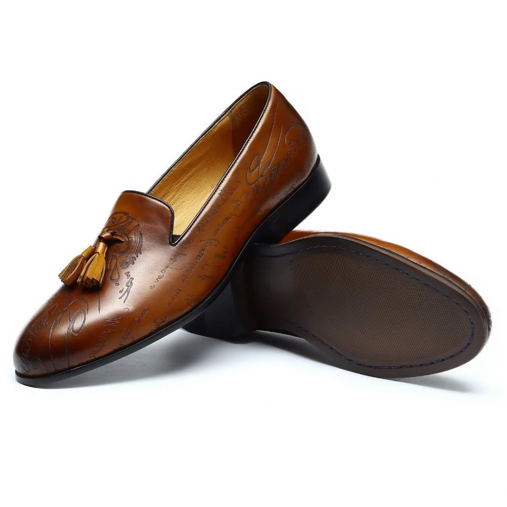 Chaussures Formelles Pour Hommes Habillées Richelieu Cuir Somptueux À Enfiler - Marron