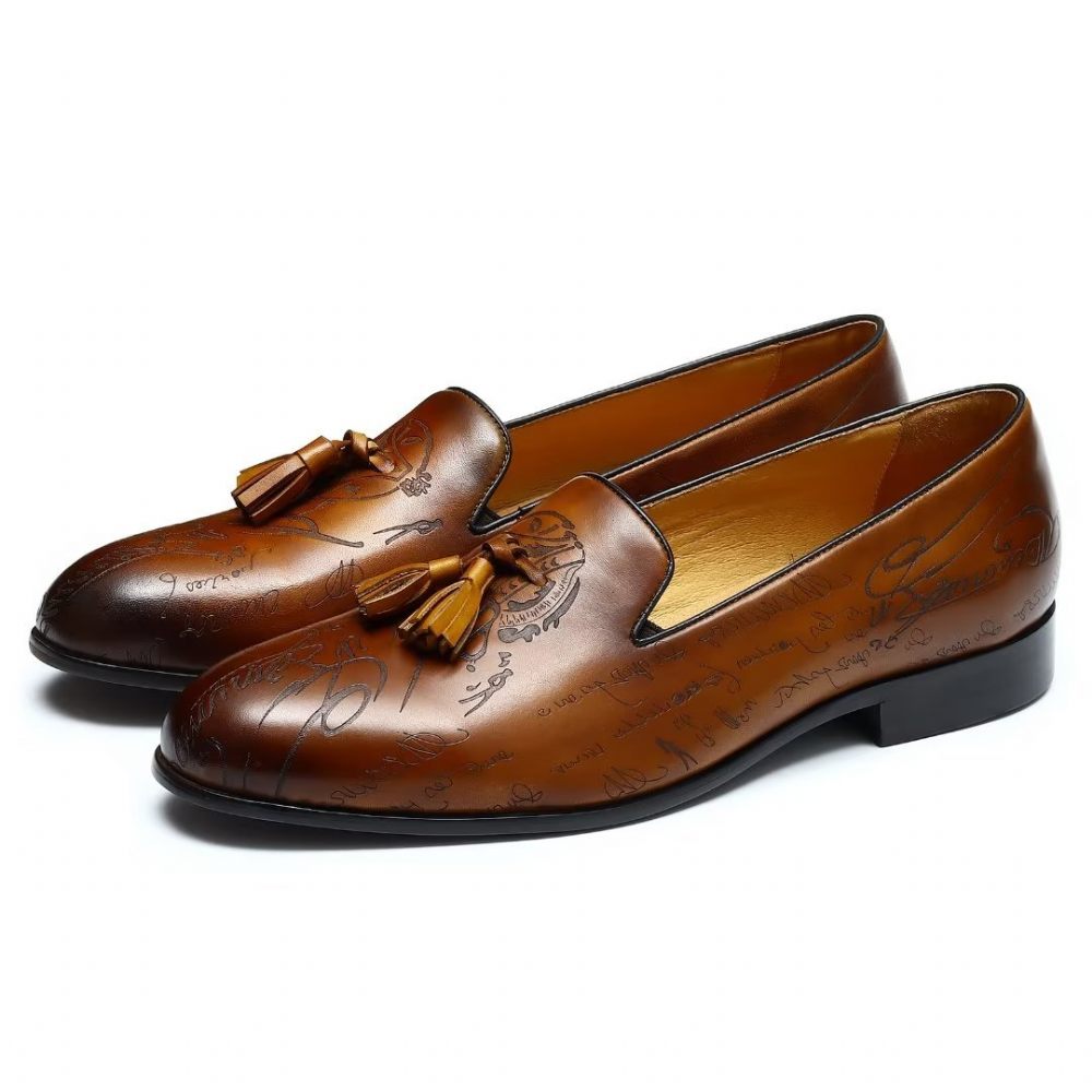 Chaussures Formelles Pour Hommes Habillées Richelieu Cuir Somptueux À Enfiler - Marron