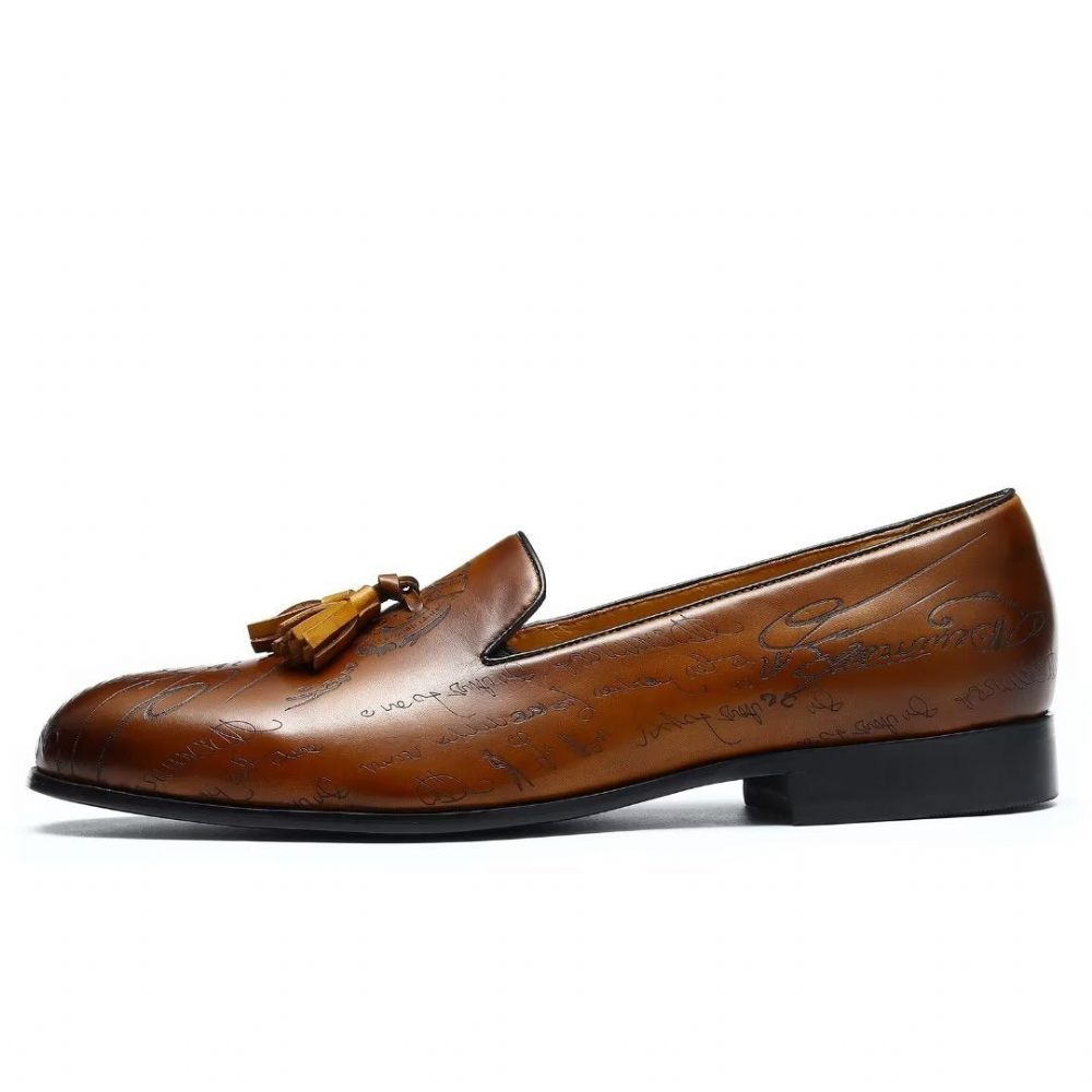 Chaussures Formelles Pour Hommes Habillées Richelieu Cuir Somptueux À Enfiler - Marron