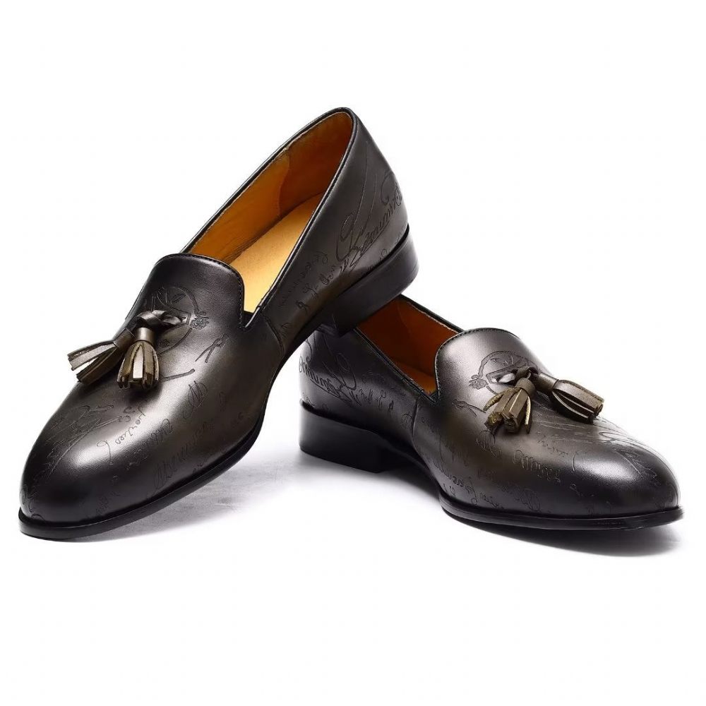 Chaussures Formelles Pour Hommes Habillées Richelieu Cuir Somptueux À Enfiler - Gris