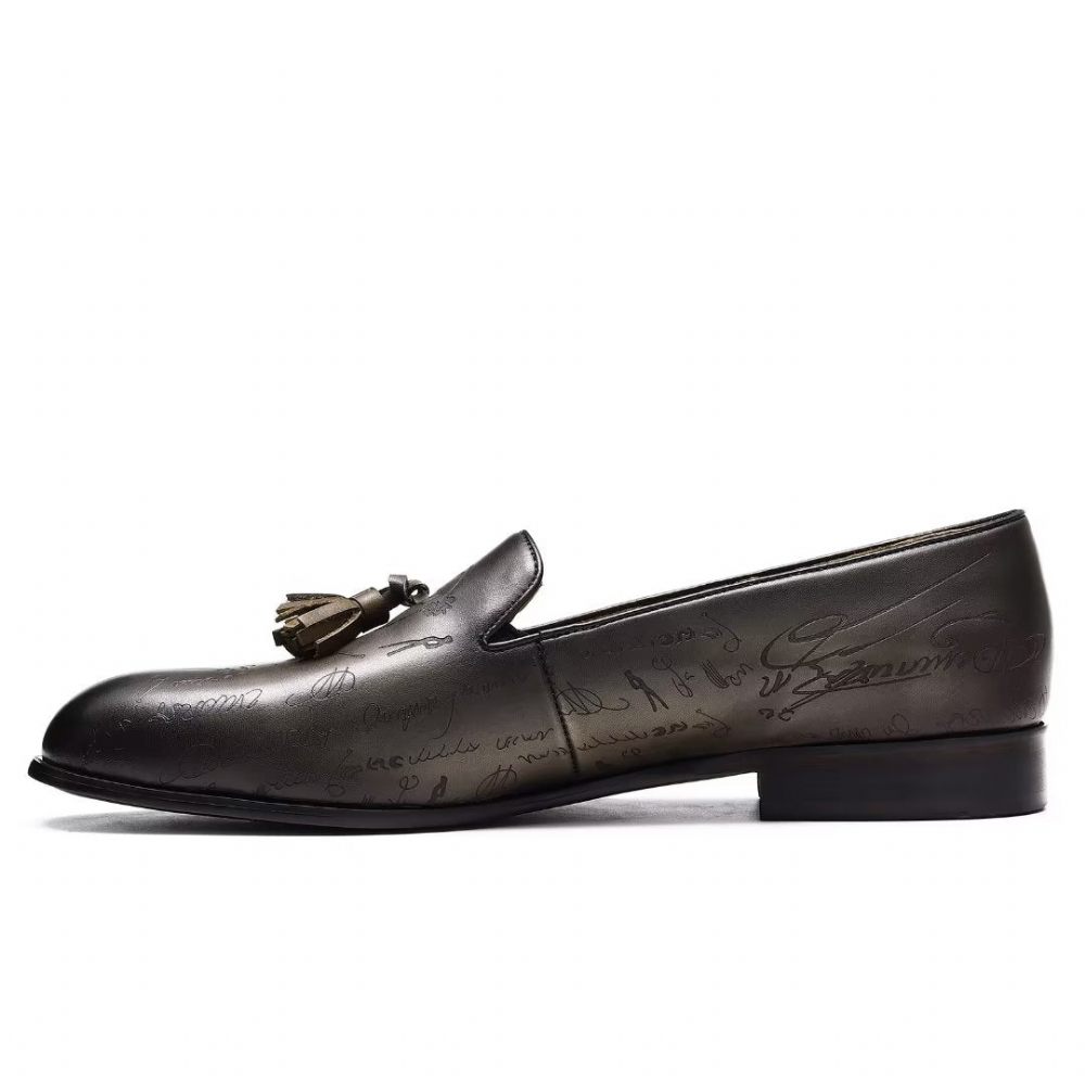 Chaussures Formelles Pour Hommes Habillées Richelieu Cuir Somptueux À Enfiler - Gris