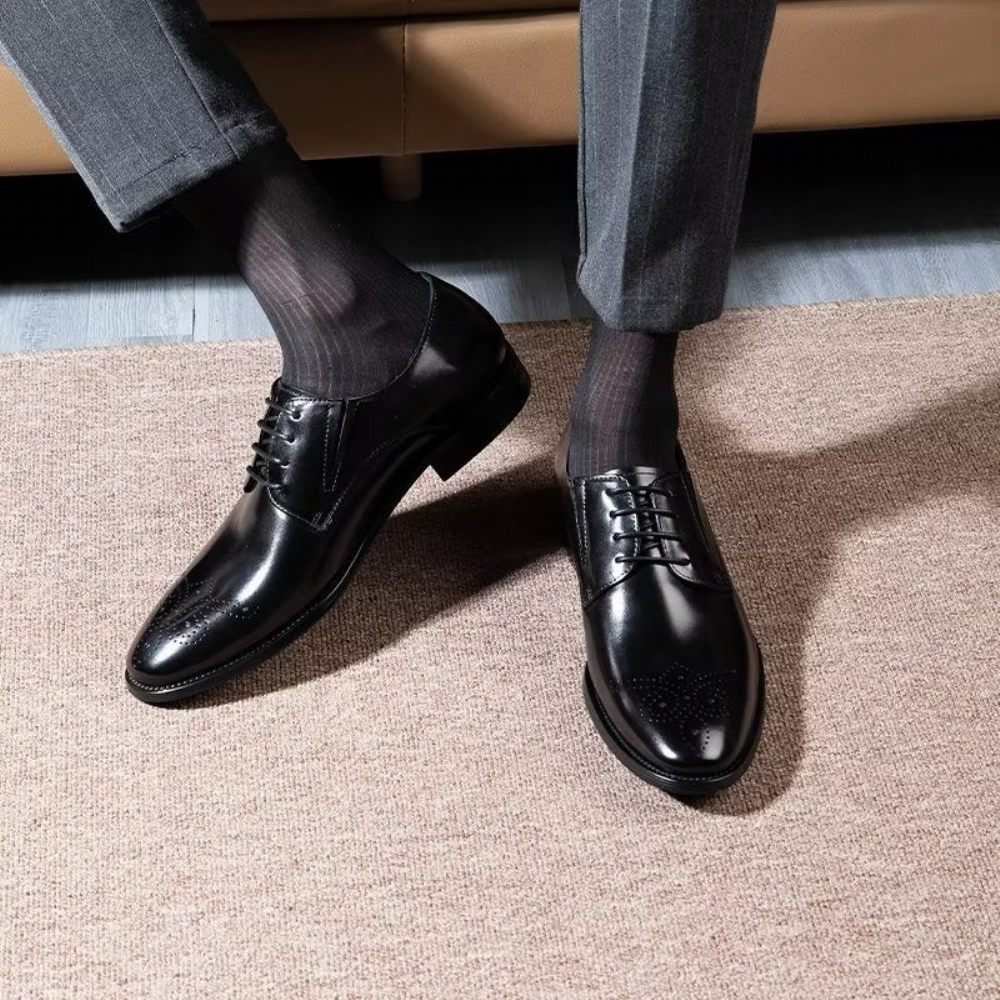 Chaussures Formelles Pour Hommes Habillées Richelieu Cuir Vache Raffiné - Noir