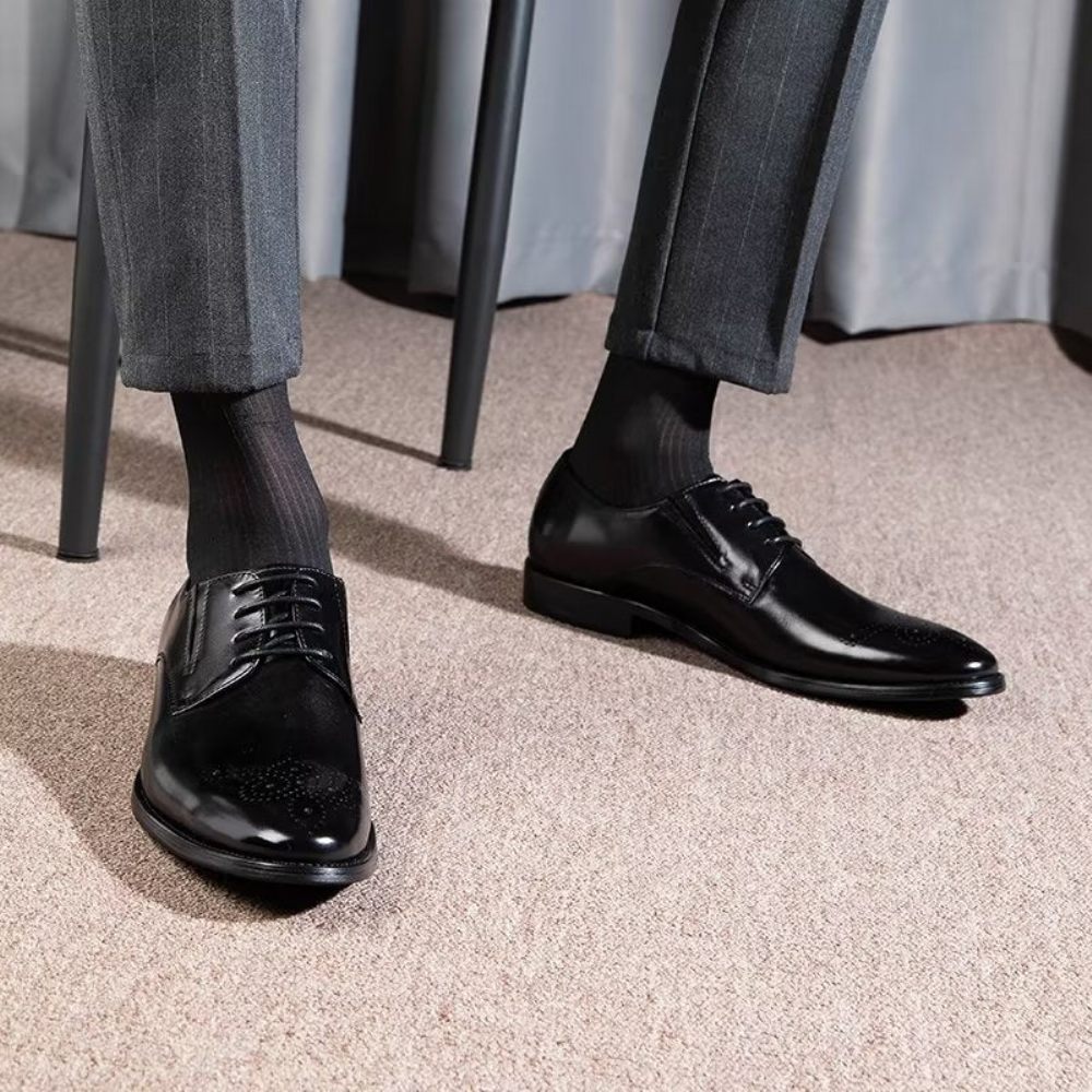 Chaussures Formelles Pour Hommes Habillées Richelieu Cuir Vache Raffiné - Noir