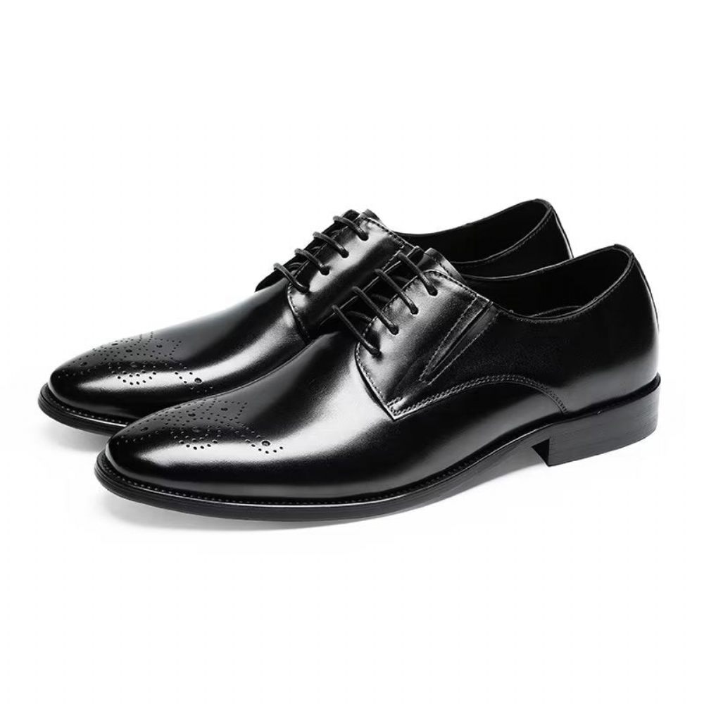 Chaussures Formelles Pour Hommes Habillées Richelieu Cuir Vache Raffiné - Noir