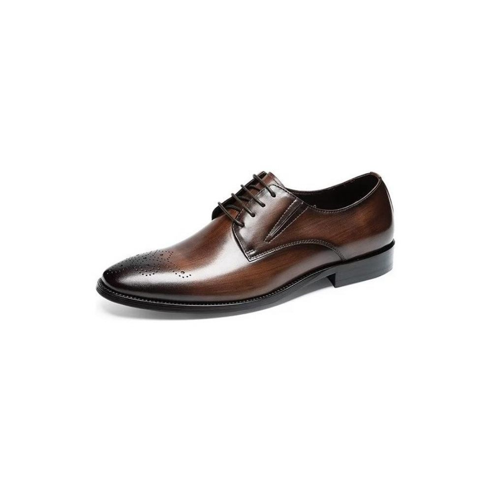 Chaussures Formelles Pour Hommes Habillées Richelieu Cuir Vache Raffiné - Café