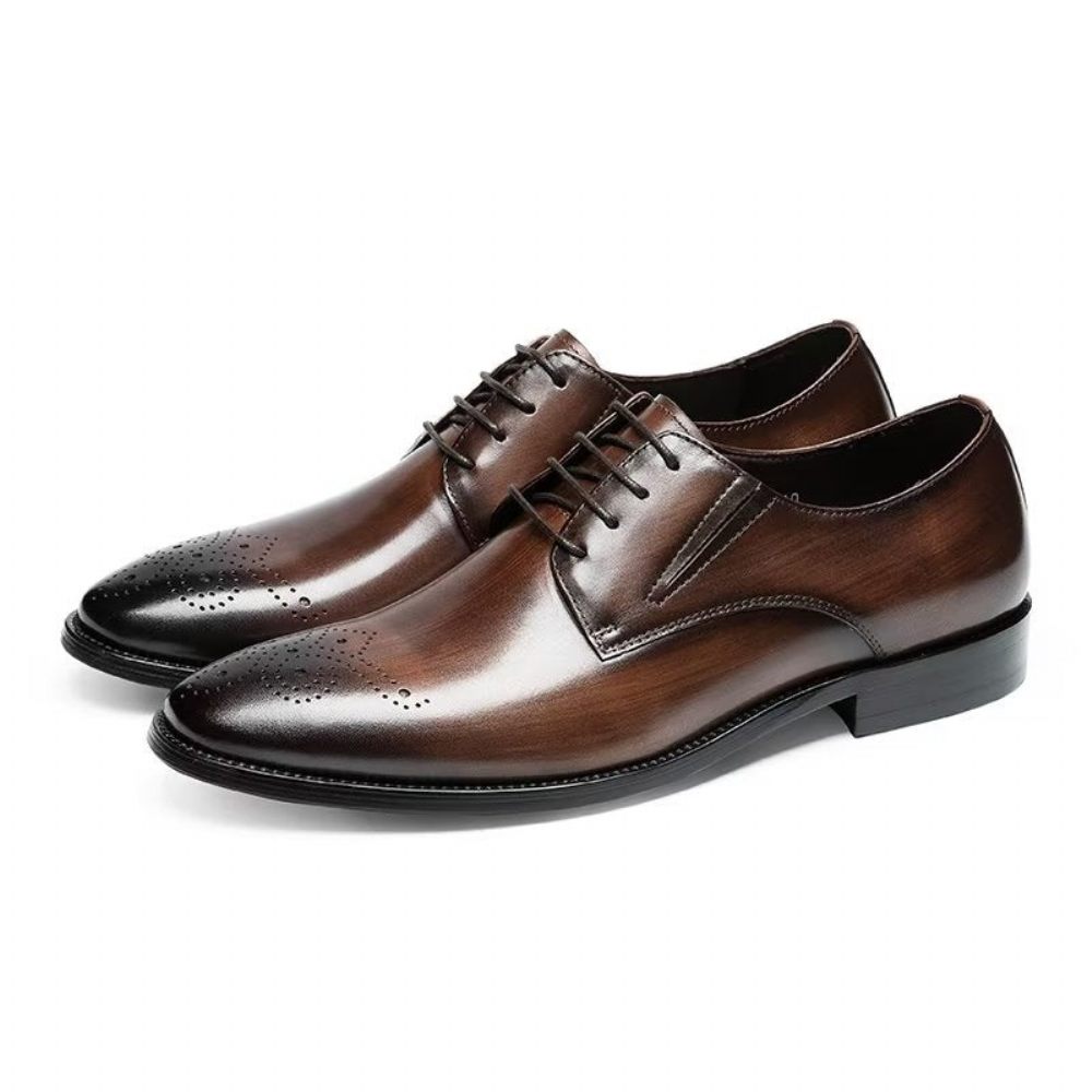 Chaussures Formelles Pour Hommes Habillées Richelieu Cuir Vache Raffiné - Café