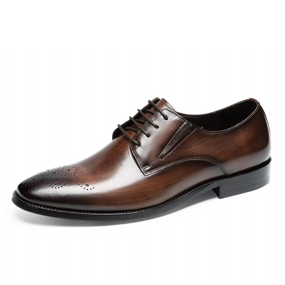 Chaussures Formelles Pour Hommes Habillées Richelieu Cuir Vache Raffiné - Café