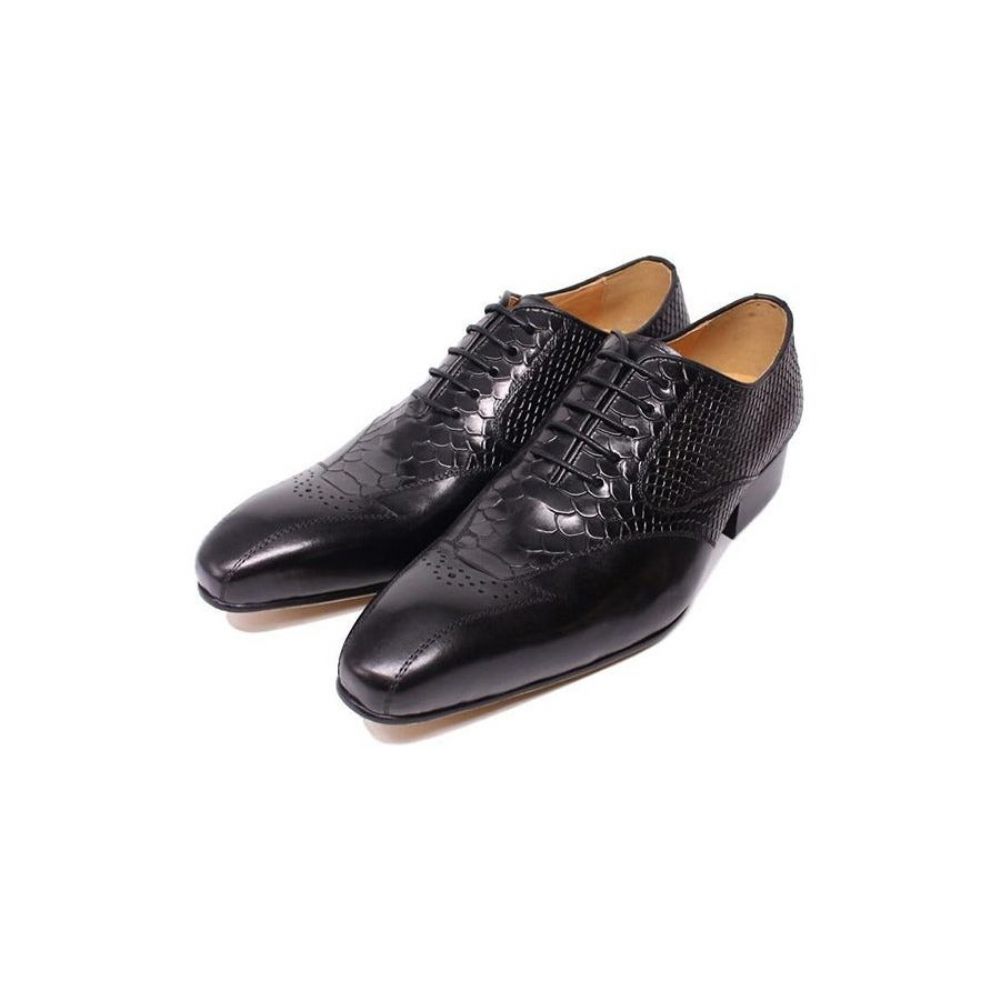 Chaussures Formelles Pour Hommes Habillées Richelieu À Lacets Peau Serpent Élégance - Noir