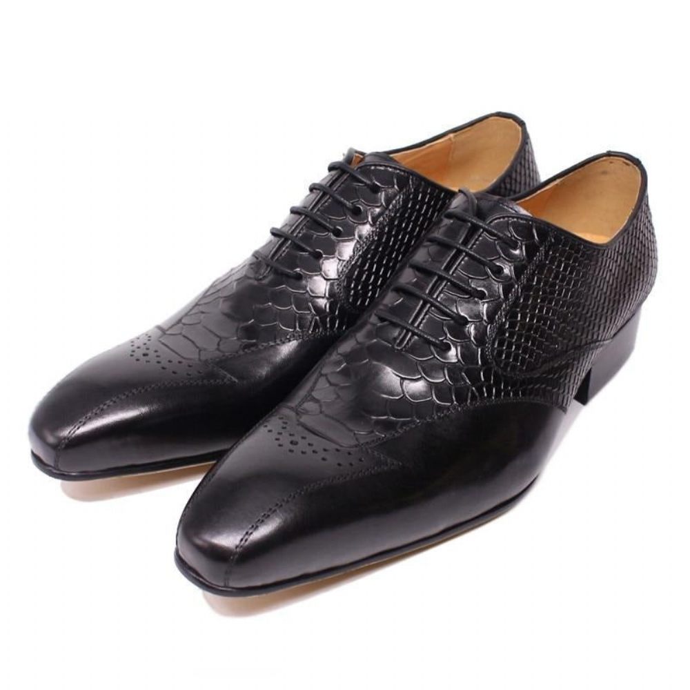 Chaussures Formelles Pour Hommes Habillées Richelieu À Lacets Peau Serpent Élégance - Noir