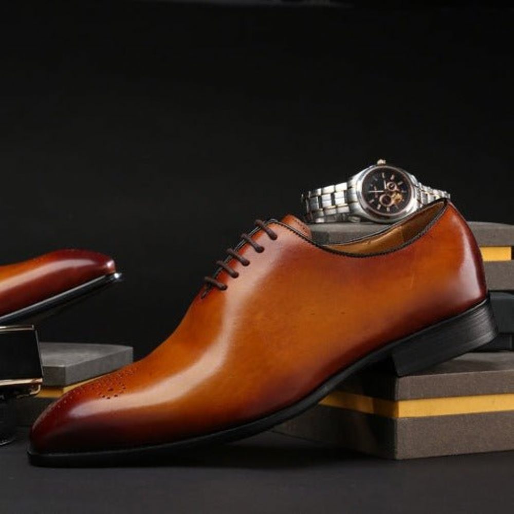 Chaussures Formelles Pour Hommes Habillées Style Richelieu À Pois Exotiques - Marron